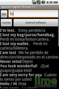 Spanish English basic phrases Android software