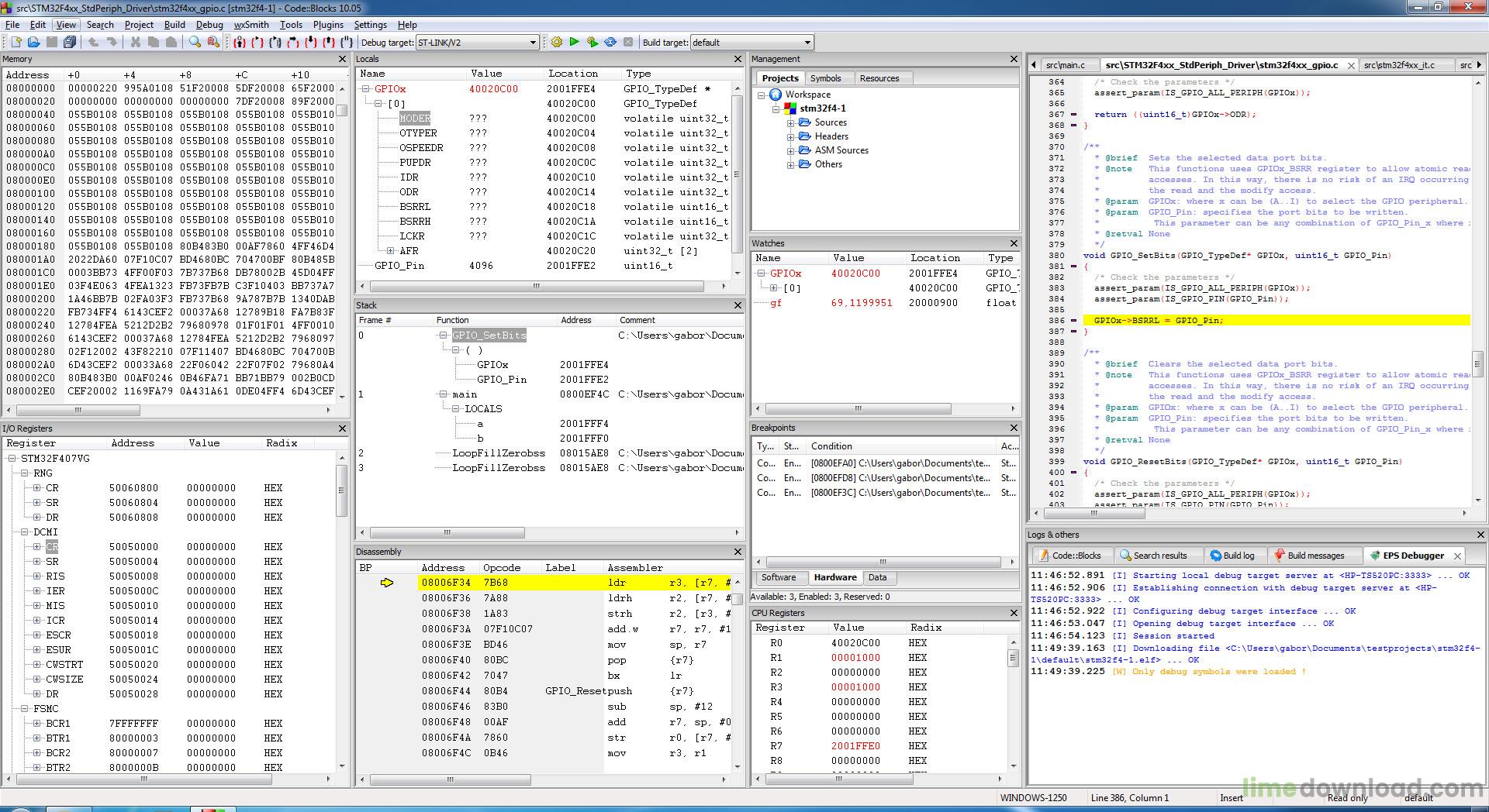 EPS Debugger Code::Blocks 12.11 plugin pro STM32