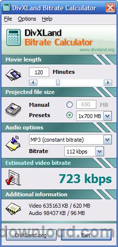 DivXLand Bitrate Calculator