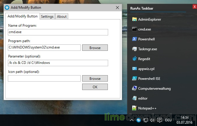 RunAs Taskbar