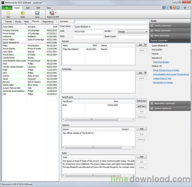 Redwood Family Tree Software