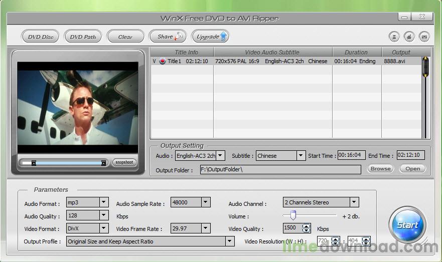 WinX Free DVD to AVI Ripper