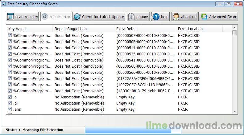Free Registry Cleaner for Seven